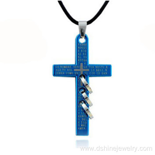 Hide Rope Stainless Steel Man Cross Stainless Steel Necklace